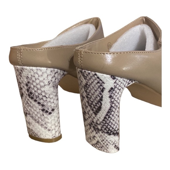 COUTGO Faux Leather Heeled Tan Mules Snake Print Pointed Toe Size 9.5 NWT … - Picture 2 of 9